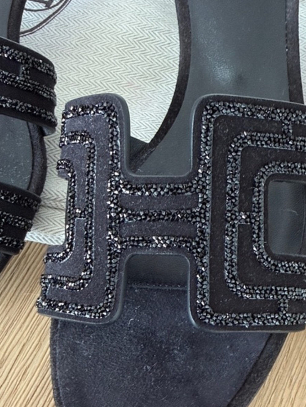 Hermes Oasis Black W/ Crystals 39 Heels Slides US 8 8.5 - Picture 5 of 5